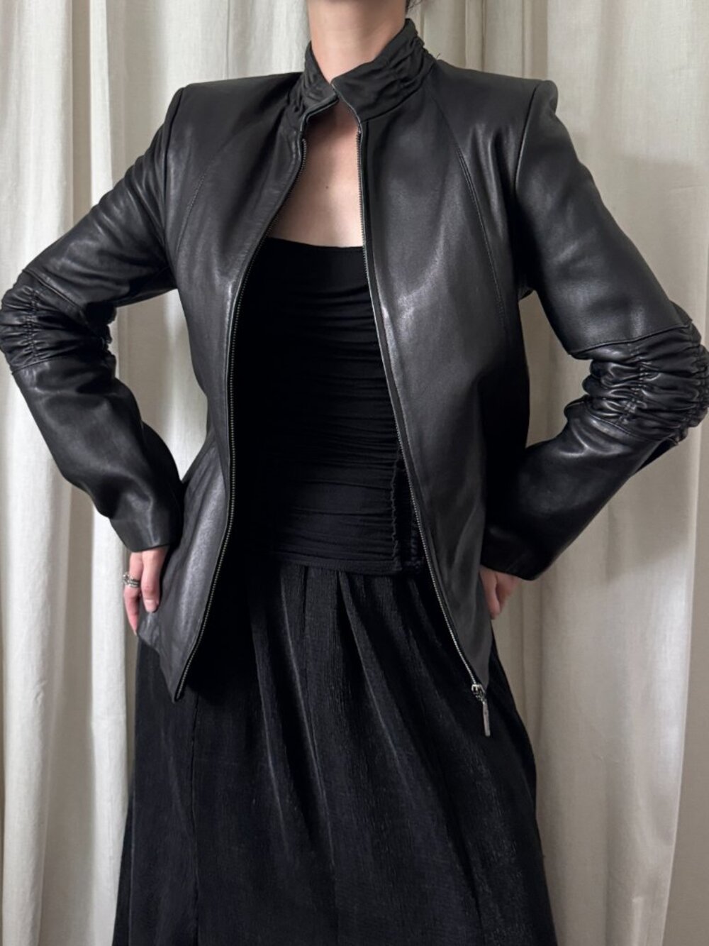 Vintage Kasper Black Leather Jacket Women's Size Small | Minimalist Moto Zip-Up